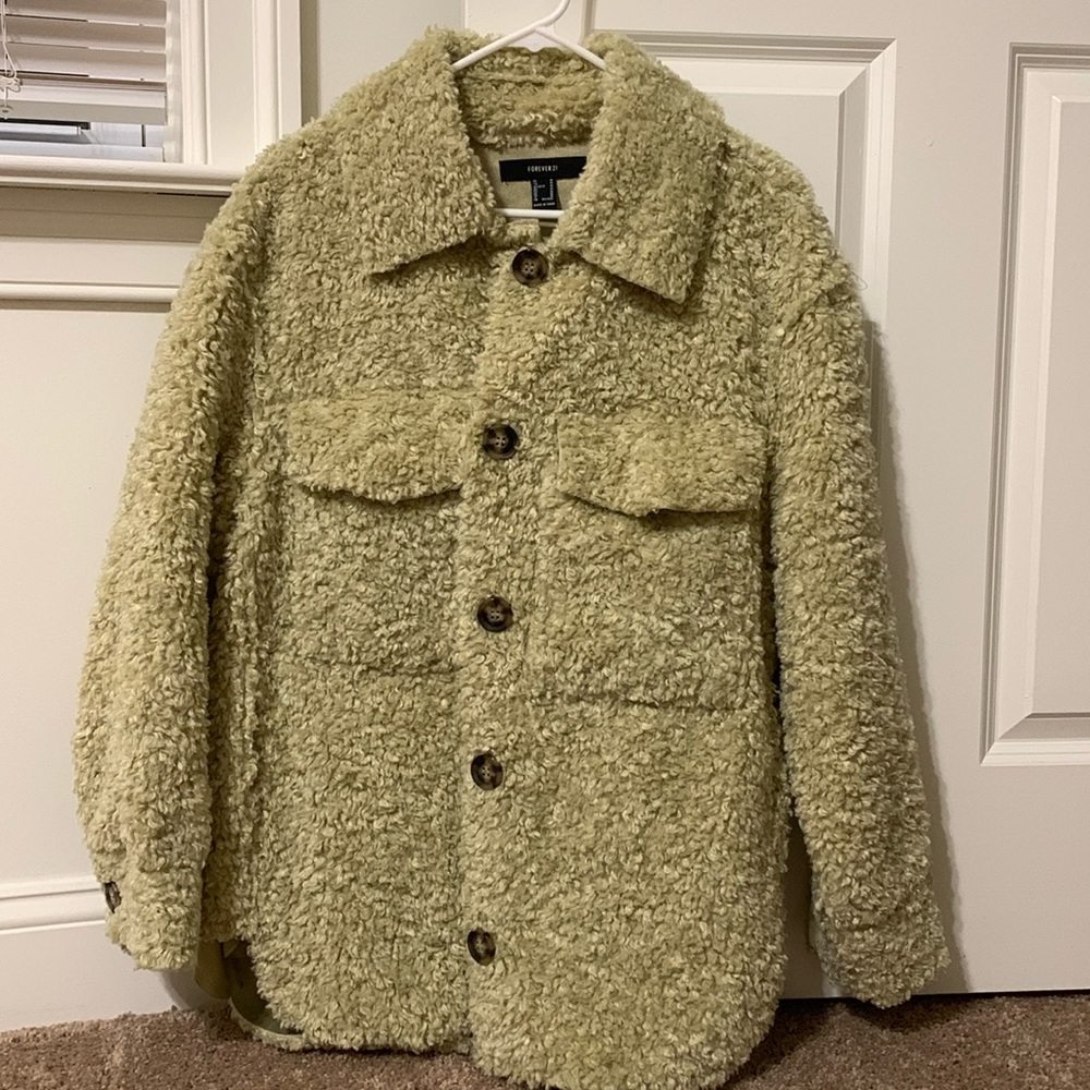 Green faux shearling jacket from Forever 21